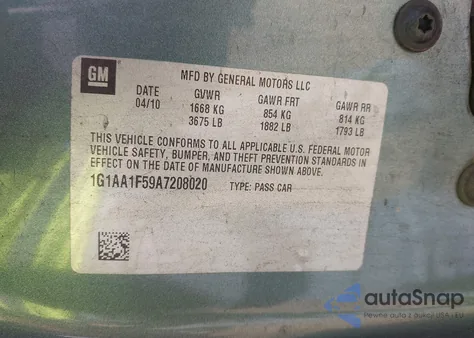 2010 Chevrolet Cobalt Ls from USA, damaged, VIN 1G1AA1F59A7208020